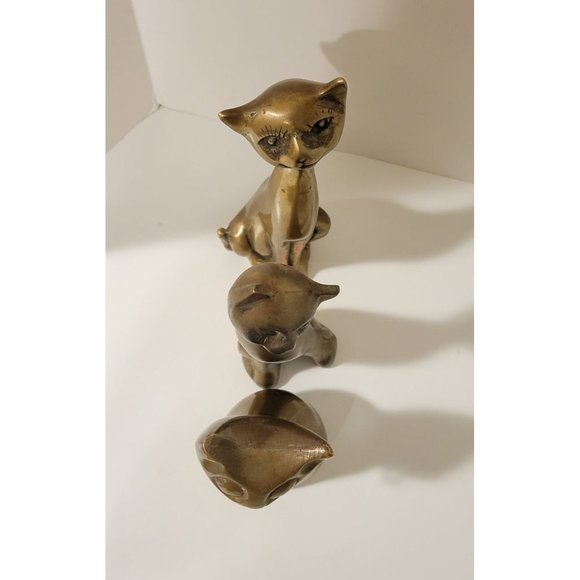 Vintage Set of 3 Whimsical Hollow MCM Brass Cat Figurines Statues - Picture 4 of 9